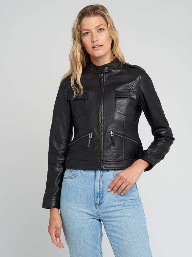 Jessie Faux Leather Cropped Jacket - Red