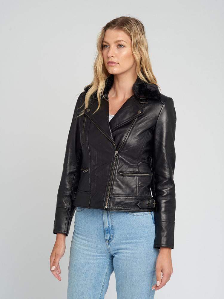 Sculpt Australia womens leather jacket Aviva Fur Collared Leather Jacket