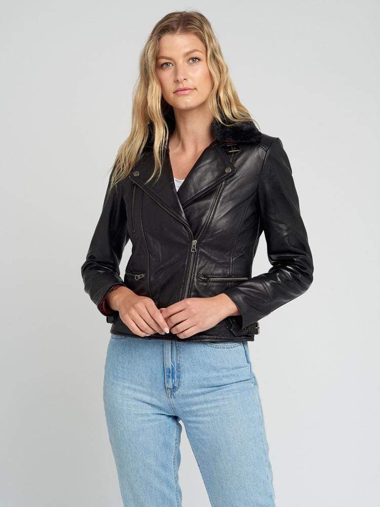 Sculpt Australia womens leather jacket Aviva Fur Collared Leather Jacket
