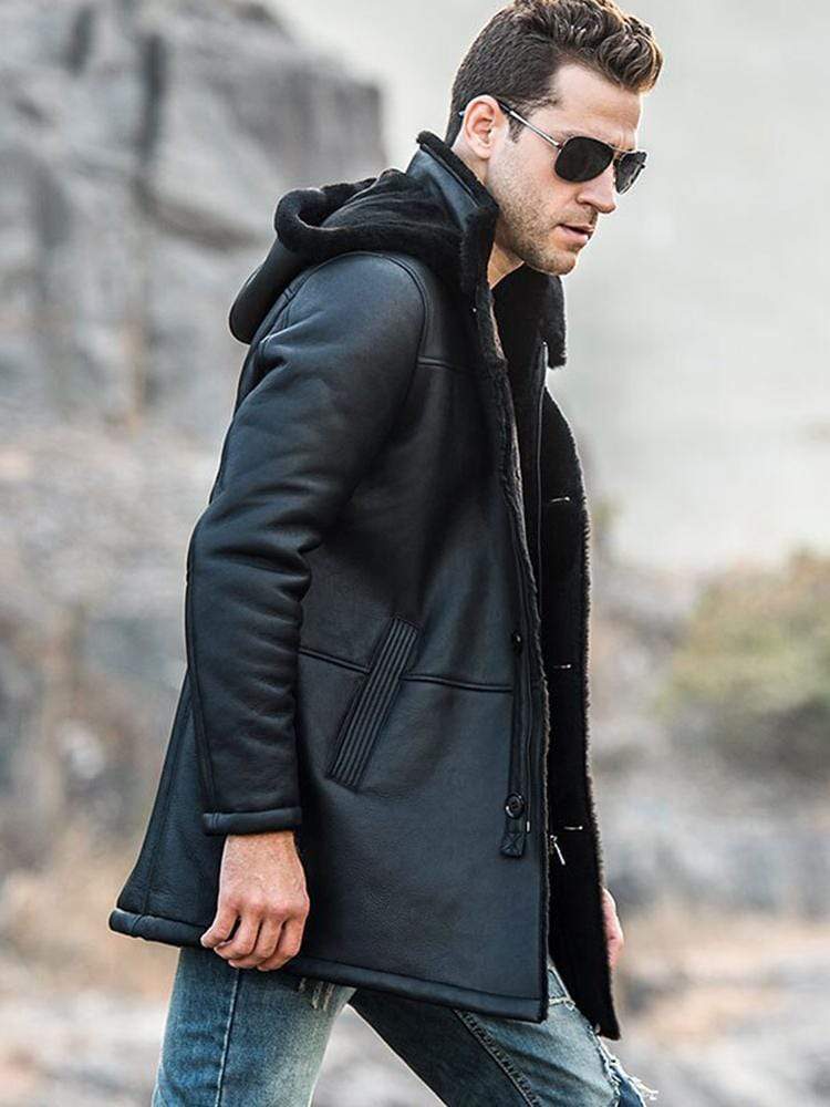 Sculpt Australia mens leather jacket Trench Shearling Hooded Leather Coat