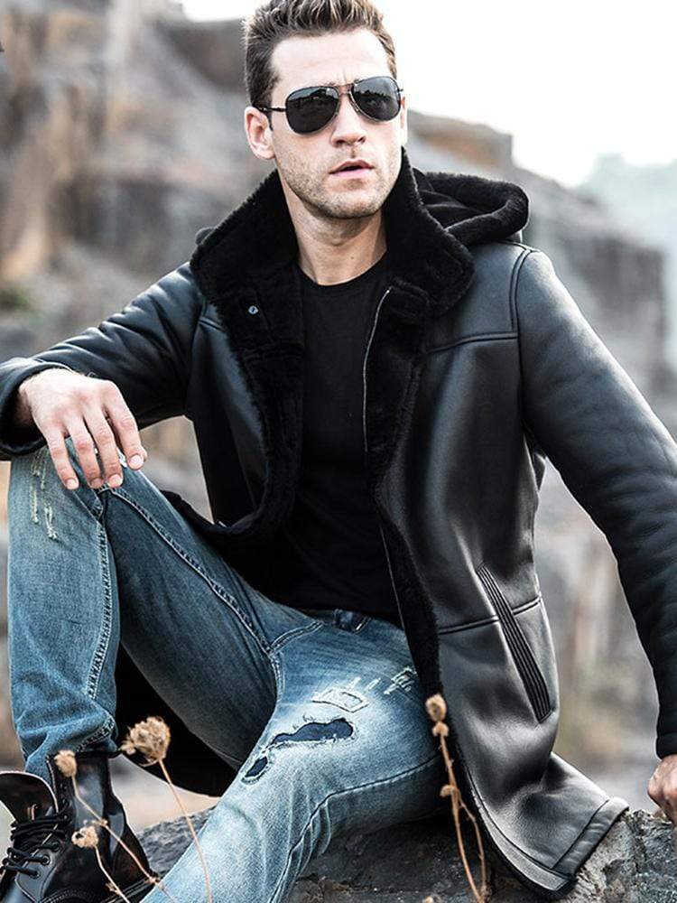 Sculpt Australia mens leather jacket Trench Shearling Hooded Leather Coat