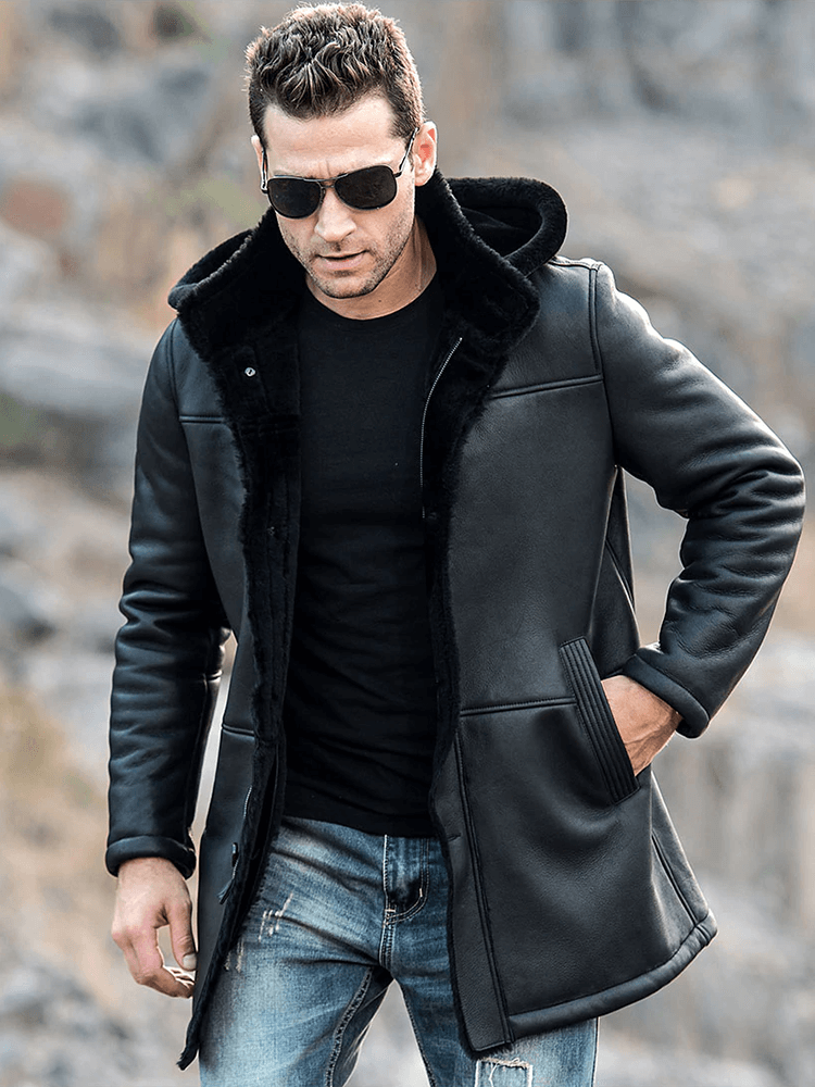Sculpt Australia mens leather jacket Trench Shearling Hooded Leather Coat