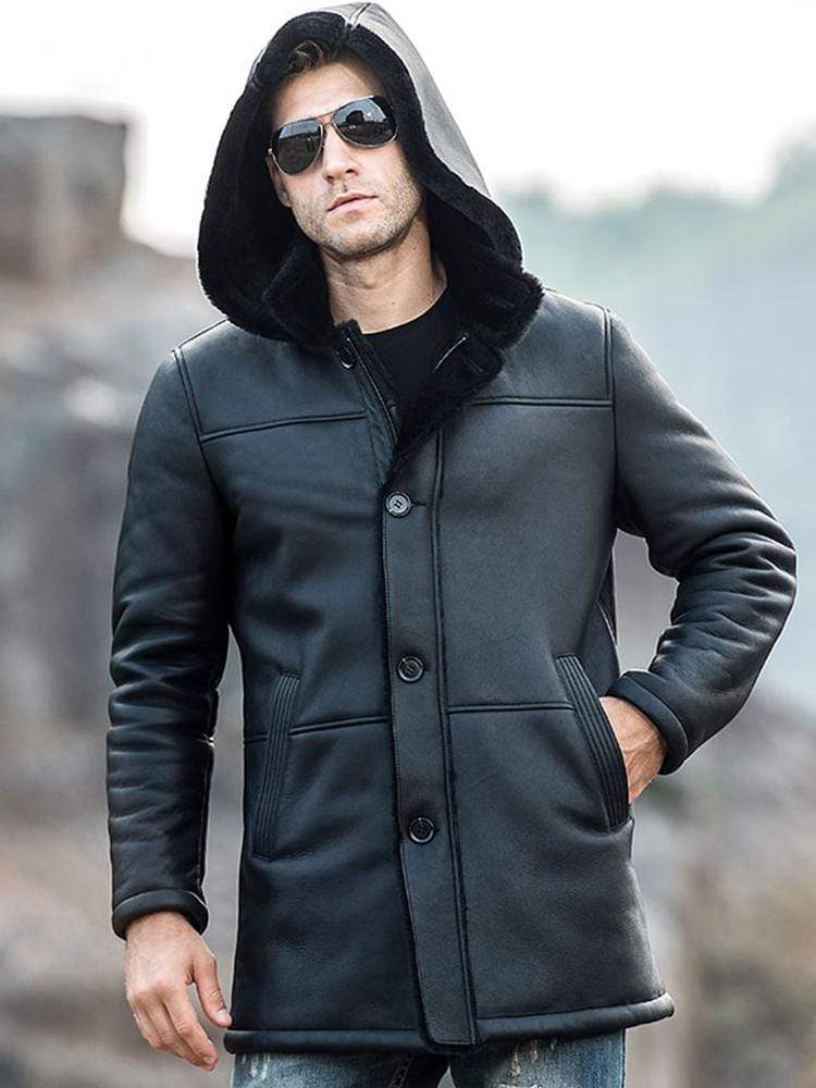 Sculpt Australia mens leather jacket Trench Shearling Hooded Leather Coat