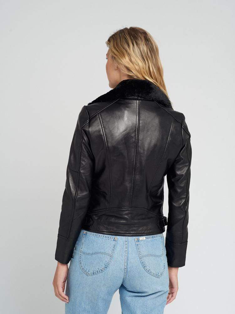 Sculpt Australia womens leather jacket Aviva Fur Collared Leather Jacket
