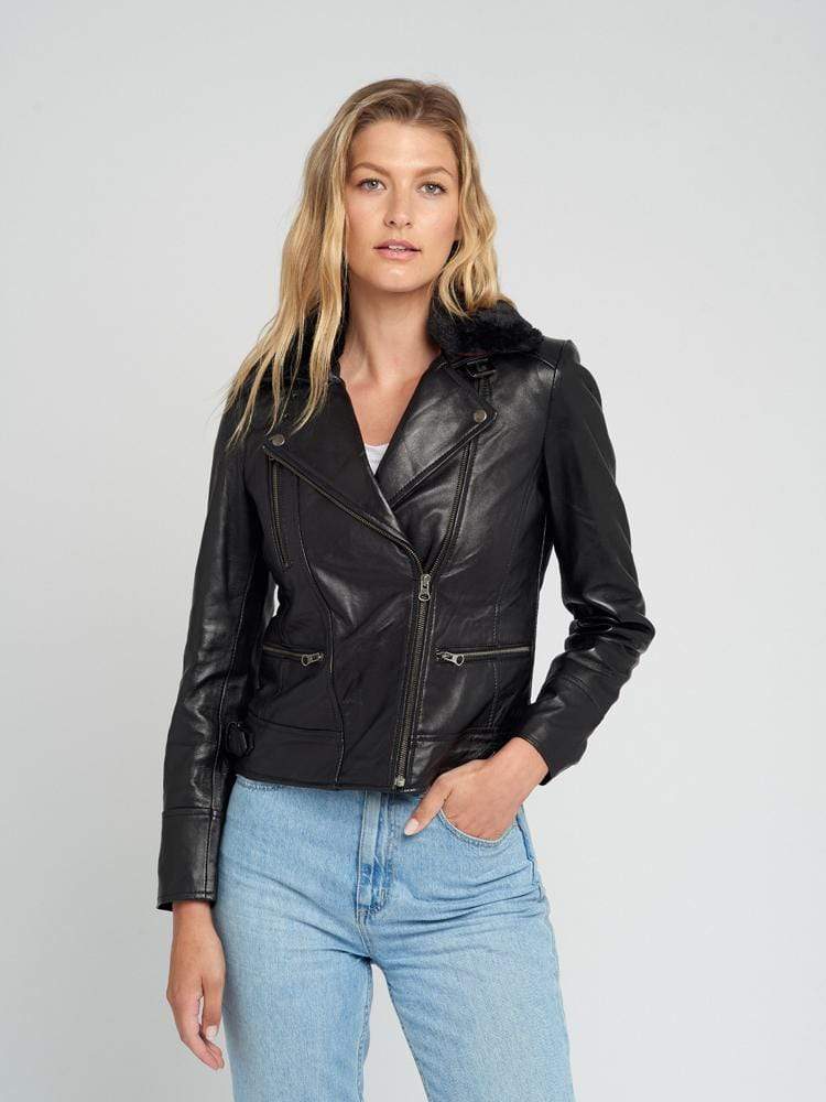 Sculpt Australia womens leather jacket Aviva Fur Collared Leather Jacket