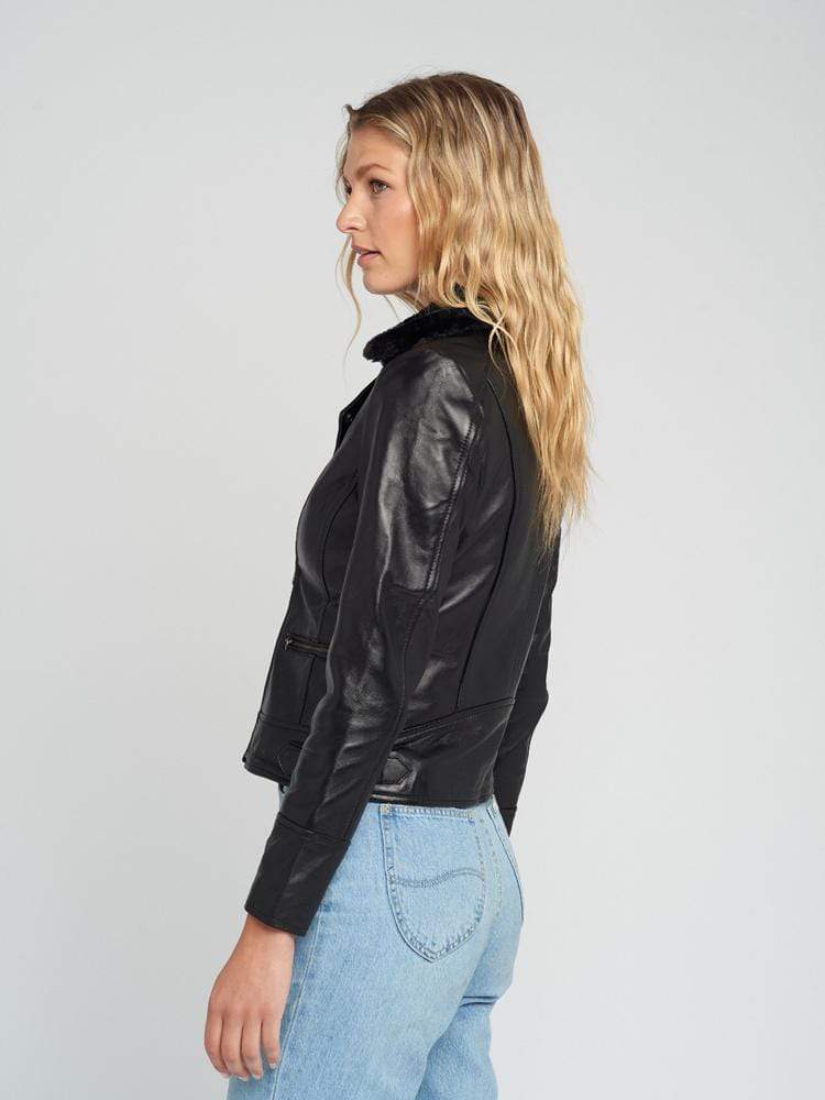 Sculpt Australia womens leather jacket Aviva Fur Collared Leather Jacket
