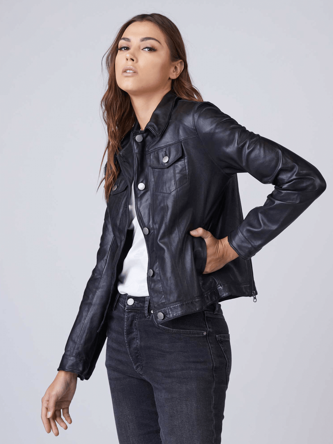 Sculpt Australia womens leather jacket Black Trucker Leather Jacket