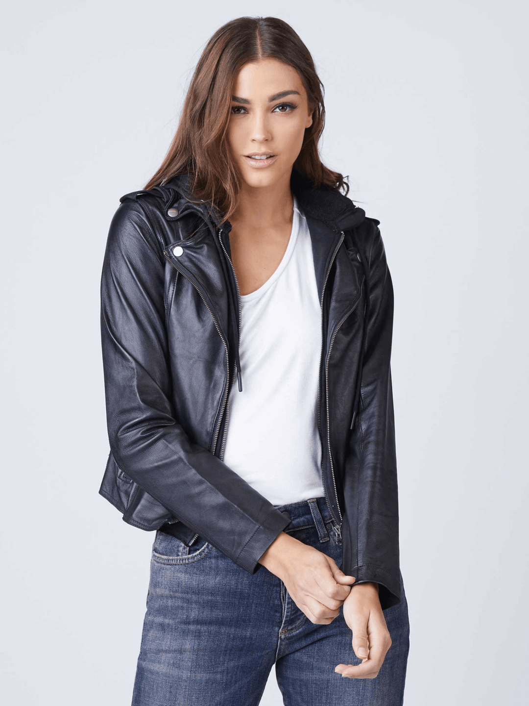 Sculpt Australia womens leather jacket Liza Black Hooded Leather Jacket